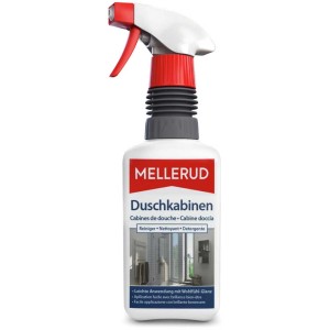 Flacone spray detergente per box doccia Mellerud 500ml per docce brillanti e pulite.