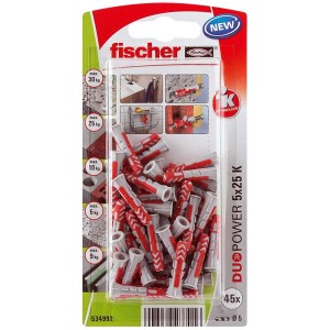 Fischer Tasselli universali DuoPower 5x25 K, 45 pezzi, rosso/grigio, per una tenuta sicura in diversi materiali.