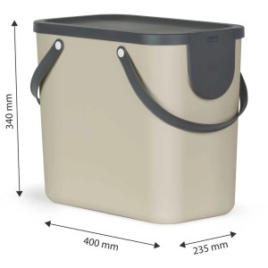Cestino per riciclaggio Rotho Albula color cappuccino, 25 litri, con coperchio e maniglie.