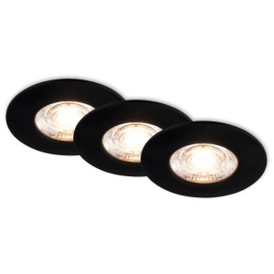 Lot de 3 spots LED encastrables Briloner, noir mat, IP44, lumière blanc chaud.