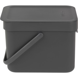 Poubelle Brabantia Sort & Go, 6 litres, grise, avec couvercle et poignée.