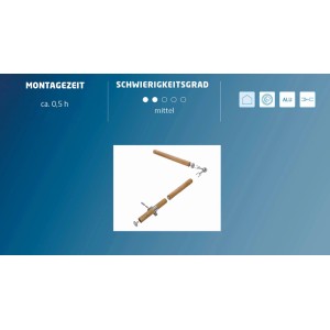 Kit complet de main courante en hêtre, 40 mm x 1500 mm, avec accessoires de montage et support en aluminium.