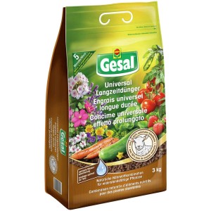 Gesal Engrais universel longue durée avec laine de mouton, sac de 3 kg avec illustration de légumes.