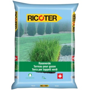 Sacco di terriccio per prato Ricoter Bio-line 30L. Ideale per riparazioni e nuovi prati.