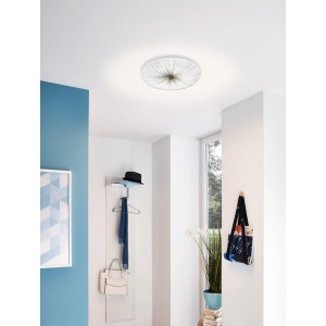 Moderna plafoniera LED Eglo Nieves, bianco-argento, 41 cm di diametro, per spazi residenziali e commerciali.