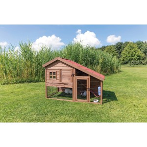 Trixie clapier Natura avec enclos, bois marron et toit rouge, 151x107x80 cm.