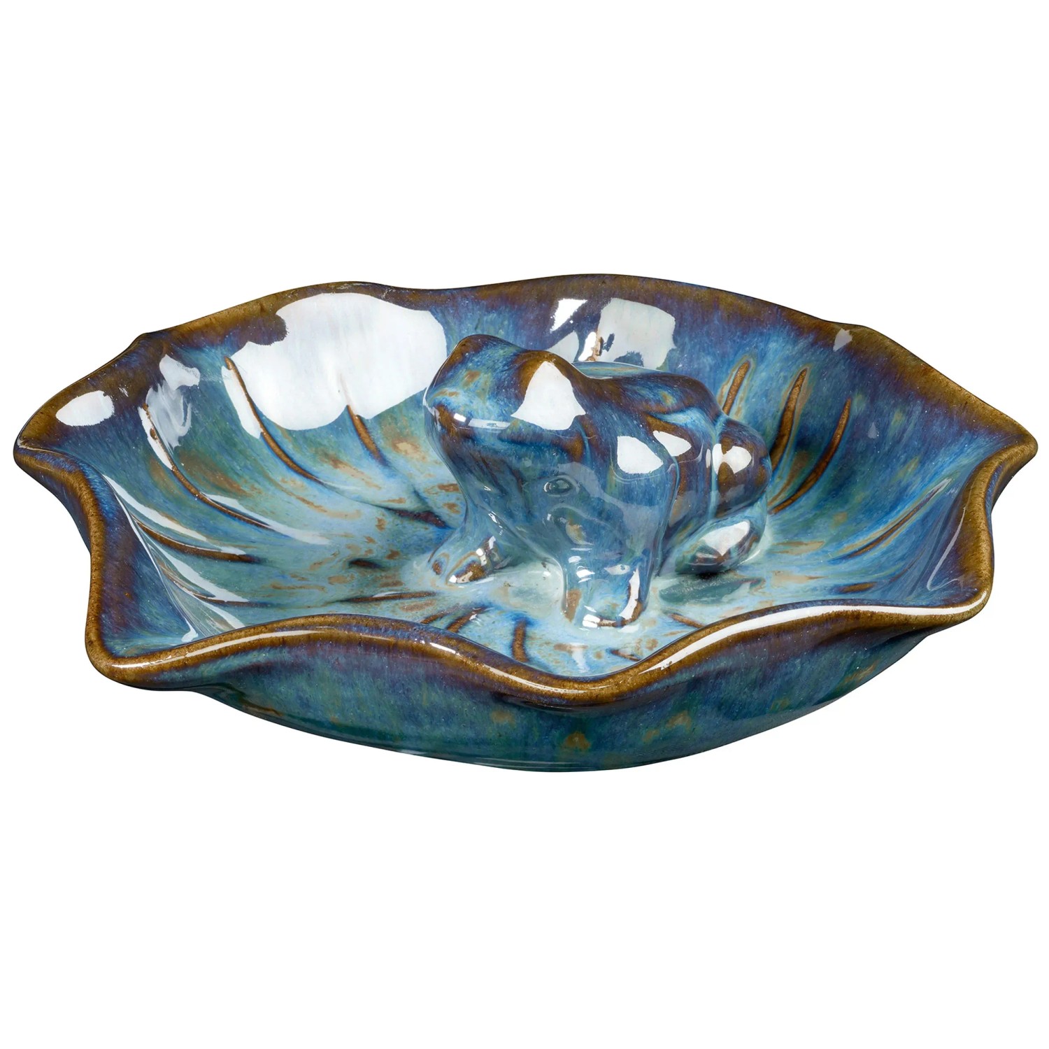 Winterfeste Vogeltränke Aus Steinzeug - Ø 25 Cm Blau Glasierte Futterschale