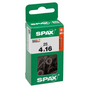Confezione di viti universali Spax 4x16 mm, zincate, nere, 25 pezzi.