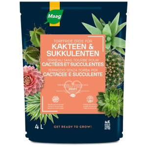 Terriccio per cactus e piante grasse Maag, 4 litri, senza torba per piante sane.