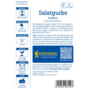 Graines de concombre Gergana Kiepenkerl pour 35 plantes, image de l'emballage.