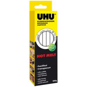 UHU Cartucce colla a caldo Hot Melt, 200g, trasparenti, Ø 11mm, per pistole incollatrici.