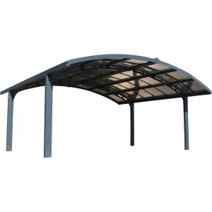 Palram Canopia Arizona Breeze carport doppio antracite con tetto curvo e trasparente.
