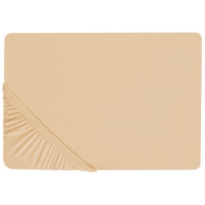 Lenzuolo con angoli Janbu in cotone beige sabbia, 140x200 cm, per letti matrimoniali piccoli.