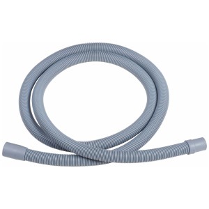 Tuyau d'évacuation gris de 2 m pour lave-linge et lave-vaisselle avec deux manchons de raccordement.