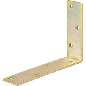Équerre de fixation jaune zingué 180x120x40 mm pour constructions bois légères.