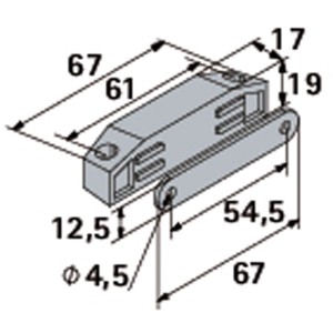 Dessin technique du loqueteau magnétique Hettich XXL. Dimensions et structure de la quincaillerie pour meubles.