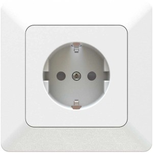 Prise Schuko à encastrer Priamos blanche, simple, IP20, pour installation intérieure.