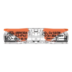 Connecteur traversant transparent Wago pour câbles 0,2-4 mm², lot de 10 pièces.