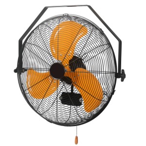Ventilateur mural Climatech, boîtier en métal noir, pales orange, Ø 45 cm.