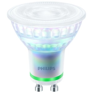 Lampadina LED Philips Classic GU10 dimmerabile, ultra efficiente, 2700K, luce calda.
