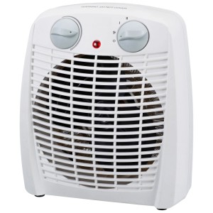 Radiateur soufflant blanc Emerio FH-133197 avec deux molettes et une grille.