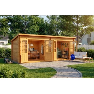 Casetta da giardino Maria Twin con tetto a una falda, 601x275 cm, spessore parete 40 mm, in legno di pino.