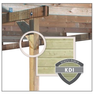 Detailansicht Karibu Einzelcarport Eco: Holzpfosten, Dachkonstruktion und KDI-Schutz.