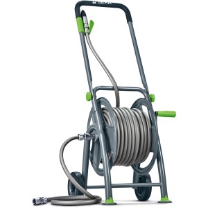Avvolgitubo Geka con tubo da 25 m, grigio-verde, ideale per irrigare il giardino.