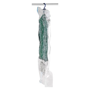Sacco sottovuoto Wenko con vestiti, trasparente, 105x70 cm, per risparmiare spazio.