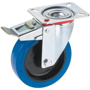 Roulette pivotante Doerner + Helmer avec frein, bleue, Ø 10,5 cm, pour meubles et équipements.
