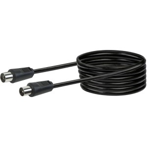 Câble d'antenne noir Schwaiger, 7,5 m, avec connecteurs IEC pour transmission audio et vidéo.