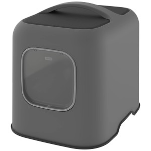 Maison de toilette pour chat Rotho Biala anthracite avec poignée et trappe.