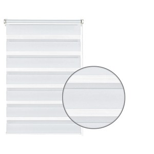 Gardinia EasyFix store double, 60x150 cm, blanc. Store avec des bandes horizontales transparentes et opaques.