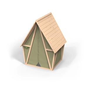 Exit Cabane de jeux Yuki 100 : Cabane en bois avec bâche verte, idéale pour le jardin.