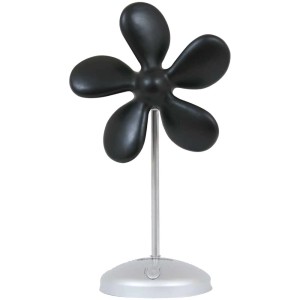 Ventilatore da tavolo Sonnenkönig Flower Fan nero con base argentata.