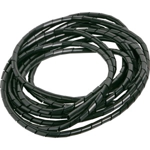Gaine spirale noire, Ø 8 mm, 5 m, pour gestion et protection des câbles.