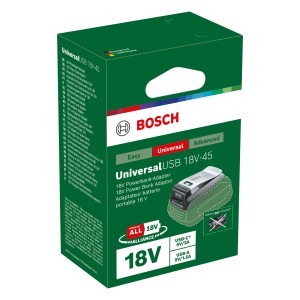 Bosch Adattatore USB per batteria Powerbank Universal 18V-45 nella scatola verde.