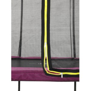 Dettaglio: Trampolino interrato EXIT Silhouette rosa con rete di sicurezza, cerniera visibile.