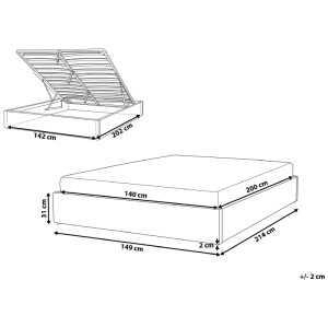 Skizze: Beliani Bett 140x200 cm, hellbraun, mit Stauraum, ohne Kopfteil, Maße
