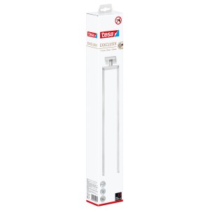 Verpackung des Tesa Exxclusiv Handtuchhalters, zweiarmig, Edelstahloptik.