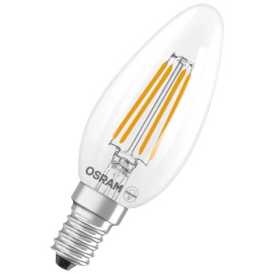 Osram LED-Leuchtmittel B40 E14, klare Glas-Kerzenform mit Filament, 4000K Neutralweiß.