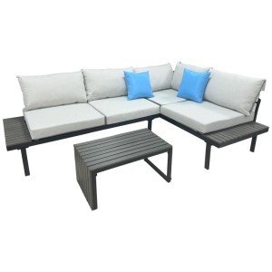 Greemotion Lounge-Set Samoa, 3-teilig, Stahl/Holz-Kunststoff, schwarz-grau, mit Polstern und Ablageflächen.