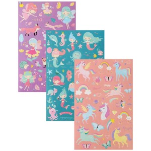 Stickerbook Monde Magique avec 6 feuilles, motifs colorés pour bricoler et décorer.