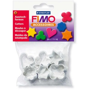 Fimo Ausstechformen Set, 6 Metallformen in Herz, Stern, Blume und Kleeblatt für Modelliermasse.