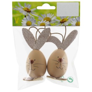 Decorazioni pasquali: Due coniglietti in plastica marrone chiaro, alti 9 cm.