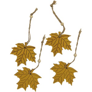 Videx Garden ciondoli in legno a forma di foglia, giallo-naturale, set da 4, con cordino per appenderli.