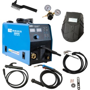 Set de soudage Güde Uni-Mig 205 SYN : MIG/MAG, électrodes, fil fourré, TIG (en option), accessoires.