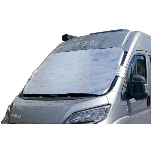Pare-brise Cartrend Caravan, argenté, sur un pare-brise de camping-car