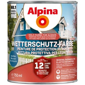 Dose Alpina Wetterschutzfarbe deckend Azurblau, Holzfarbe für Außen, 750ml.