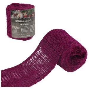 Nastro decorativo in iuta Videx Garden color bacca di bosco, 6 cm di larghezza e 300 cm di lunghezza.